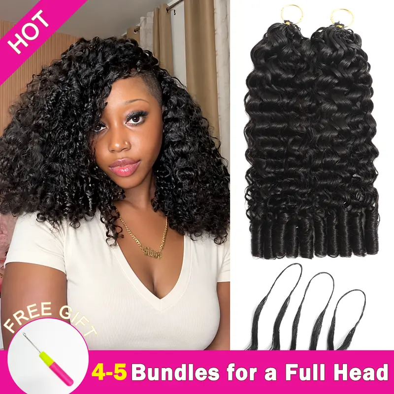 Asakiss Human Hair Feather Crochet Extensions - Burmese Curly, Knotless Water Wave, Pre-Separated for Boho Braids & Hair Braids, 4-5 Packs (48-52g/Pack) for Full Head, Glueless Lightweight Time-Saving Protective Styles with Curled Waves, Bohemian Look