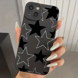 Phone case: Black and White Five-Pointed Star Phone Case Compatible with iPhone 11, 12, 13, 14, 15, iPhone 14, 13, 12, 11 Pro Max, XS, XR, X, 7, 8 Plus, SE, 12, 13  Series, Ideal for Christmas and Halloween Gifts for Girlfriend, Boyfriend, and