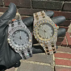 Men 18K Gold Plated Metal Hip Hop Iced Bling Out Luxury Fashion Rapper Celebrity Style Watch