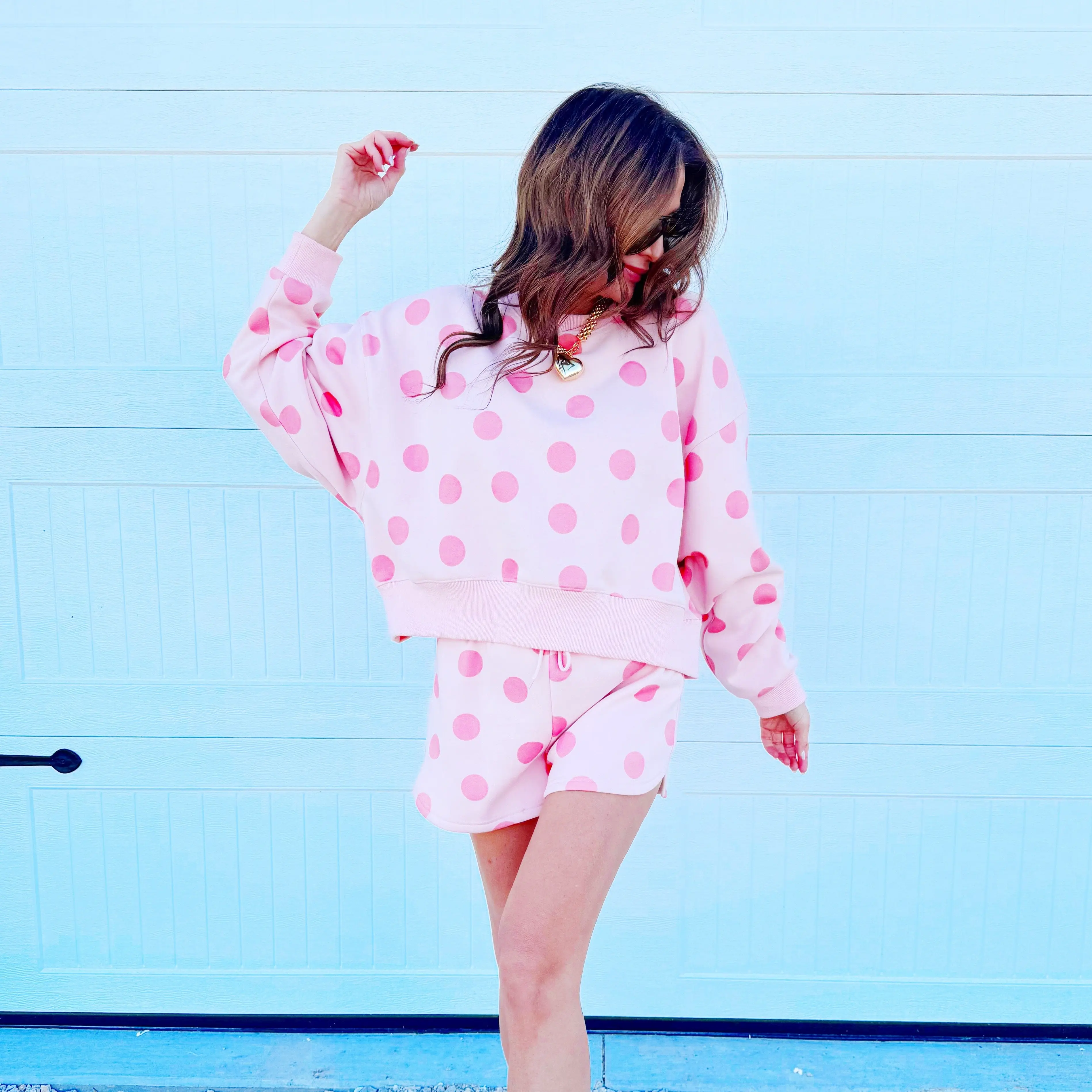Polka Dot Crop Sweatshirt – Cropped Pullover Sweatshirt - Blush & Light Blush