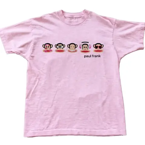 Paul Frank Monkey Faces Graphic T-Shirt - Julius Cartoon Character Pink Tee Unisex Retro Streetwear Short Sleeve Cotton Shirt