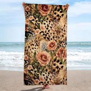 1 piece of beach towel, featuring a leopard print design, highly absorbent, perfect for travel, swimming, diving, surfing, yoga, and camping, suitable for all seasons