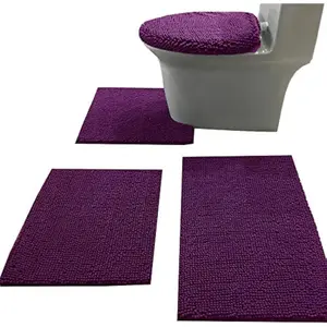 Bath Rug Set 4 Piece with Lid Cover and Rug Set Combo, Soft Shaggy, 3 Piece and U-Rug Purple