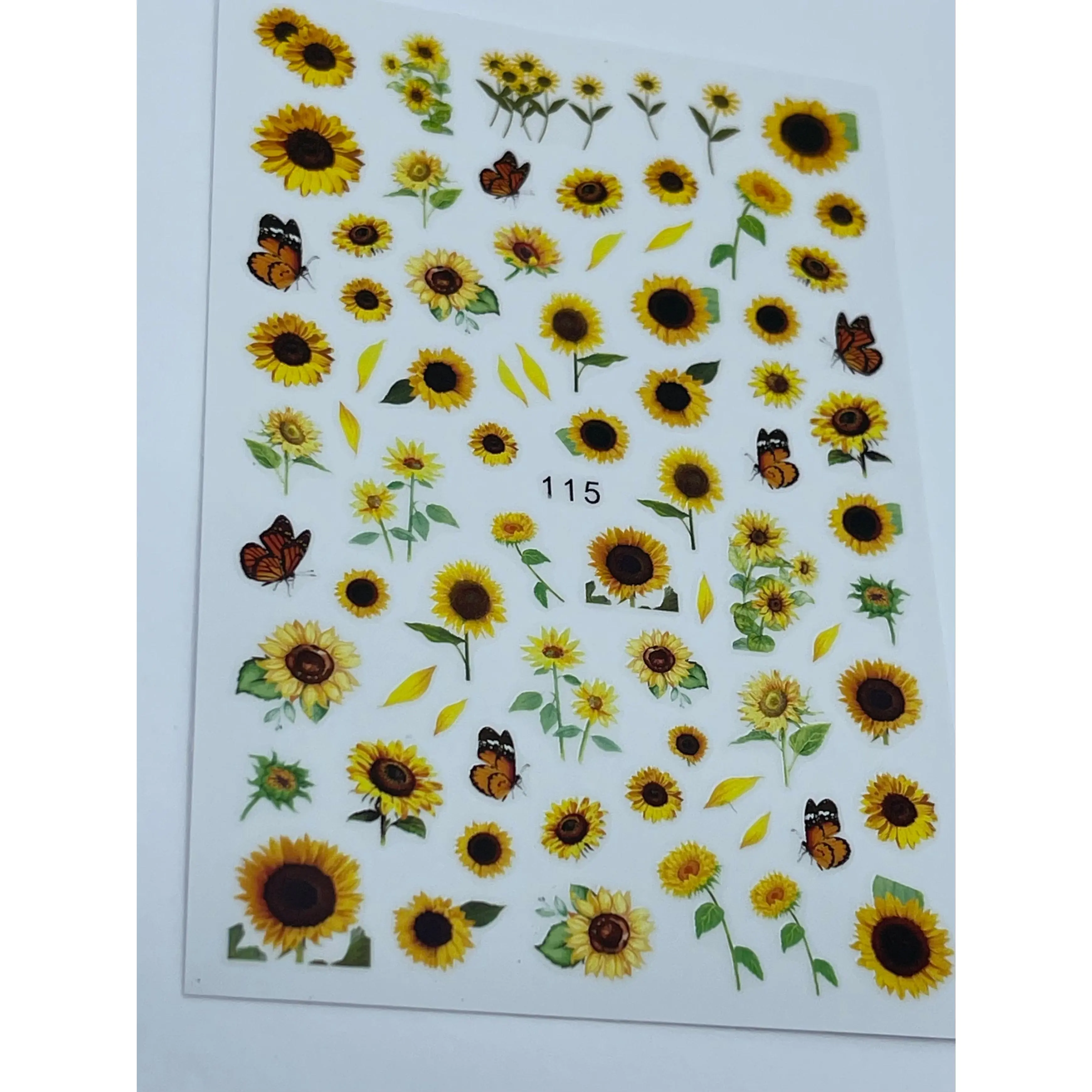Sunflower and Butterfly Sticker #115 - 1 Sheet Nail Art Decals for Polished Nails - Easy Application with Alcohol Wipe - Top Coat Seal Recommended