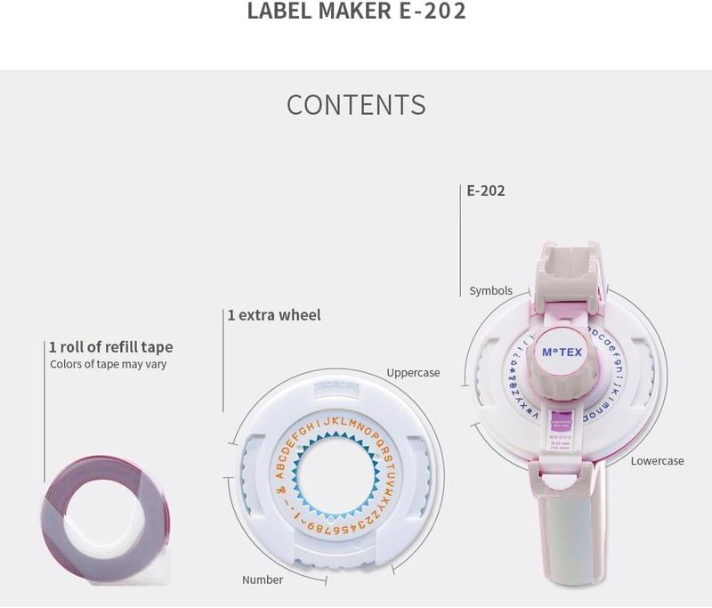 JayCo Labeler by Motex Embossing Label Maker, Labeling Tool, Old School Label Maker, for Manual Label Embossing- E-202 (Light Pink)