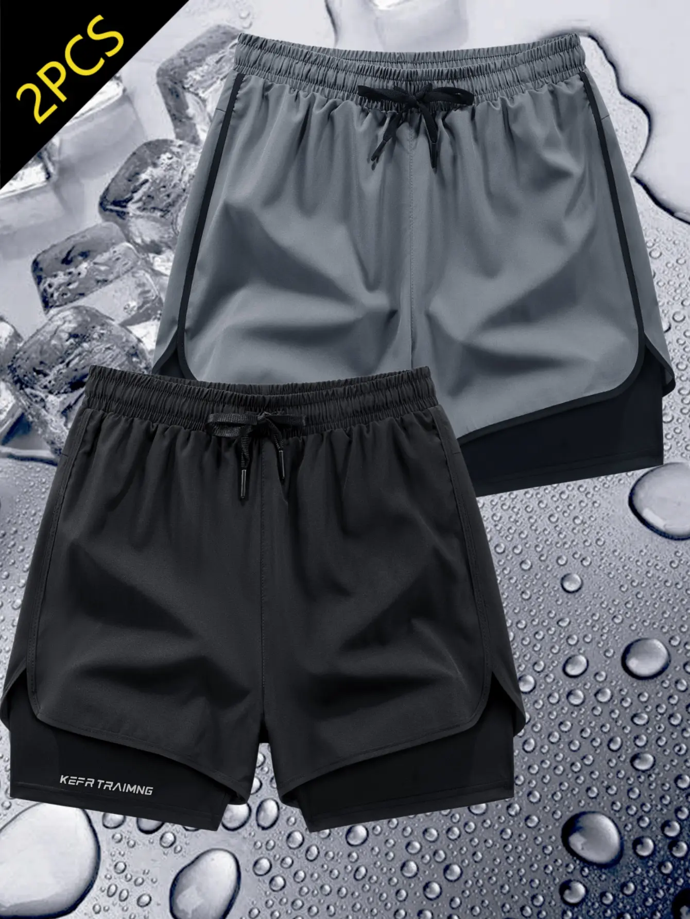 KIER TRAINING Men's 2-Pack Double Layer Stretch Athletic Shorts - Loose Outer Layer, Breathable Quick-Dry Spandex Inner Lining, Plain Outdoor Sports Bottoms for Running, Gym, Father's Day Gift, Active, Outdoor Sports Shorts, Men's Gym Shorts, Two-Pack