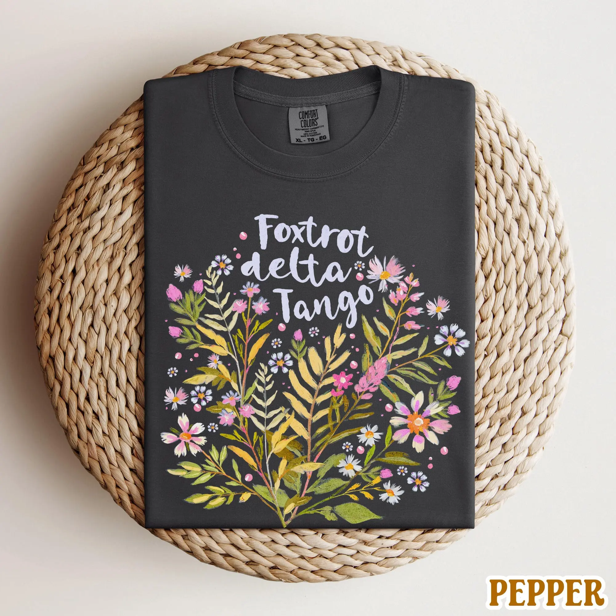 Floral Foxtrot Delta Tango Comfort Colors Tee Abstract Boho Floral FDT Subtle Fuck Trump Political Activist Shirt Protest Shirt Botanical