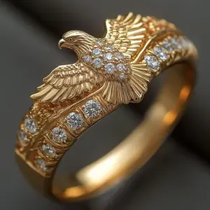 Vintage golden eagle spread-wing ring, minimalist animal design, unisex style, suitable for both men and women, daily wear, versatile accessory