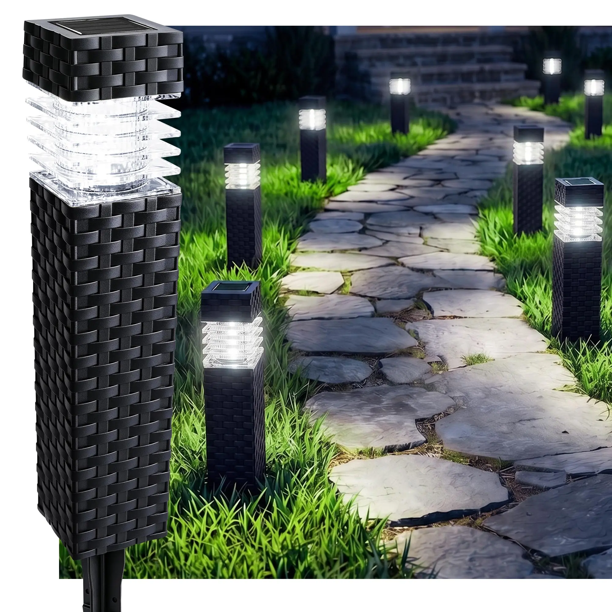 FLACCHI 6-Pack Solar-Powered Outdoor Pathway Lights - Water Resistant Garden, Backyard, Courtyard Post Lights for Lawn Path Home Improvement Decor, Garden Light