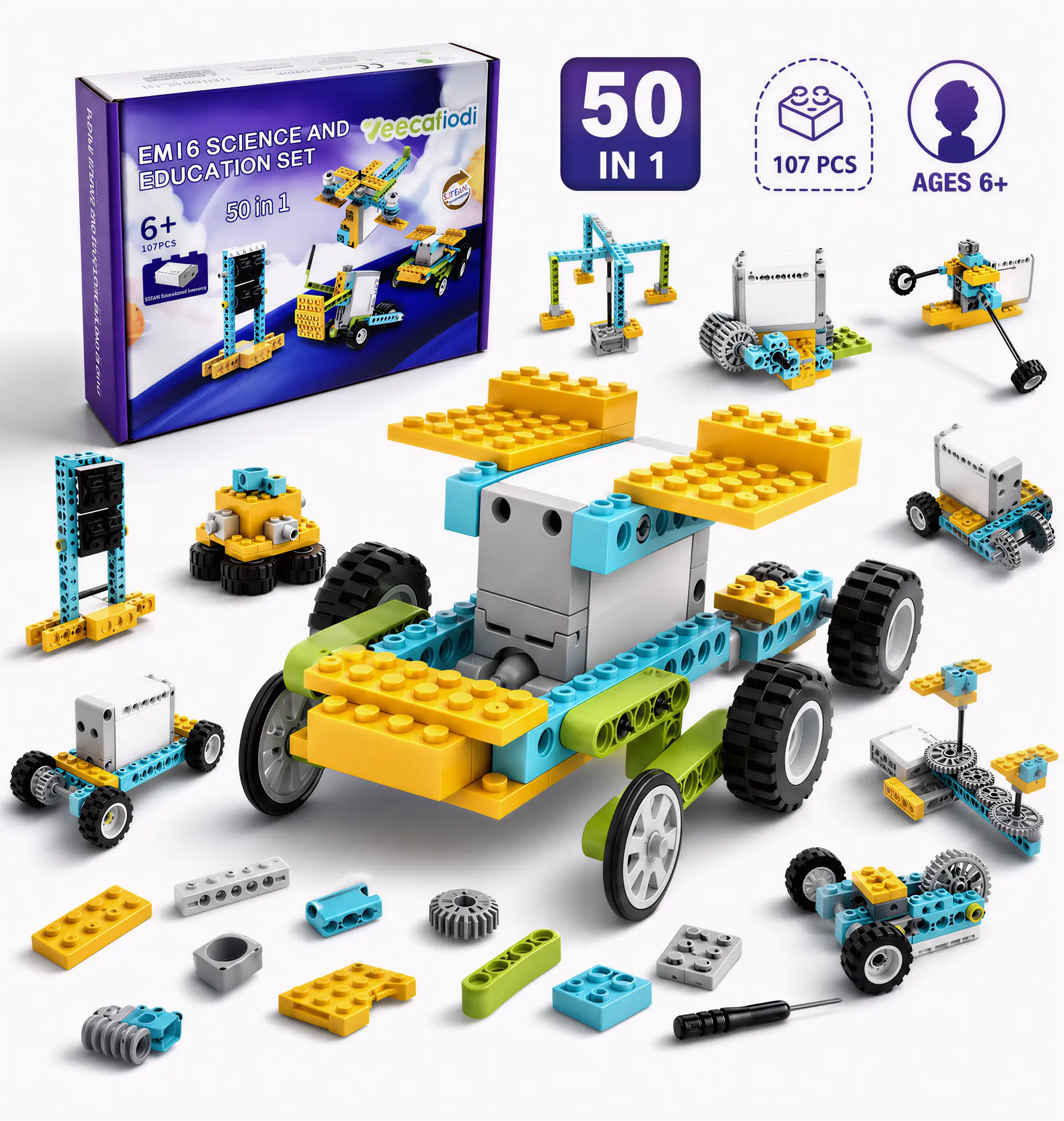 STEM Building Toys for Kids Ages 6+, 50-in-1 Science Engineering Kit, 107 PCS Educational Construction Set, Creative Learning Toy Gift for Boys and Girls Ages 6-12