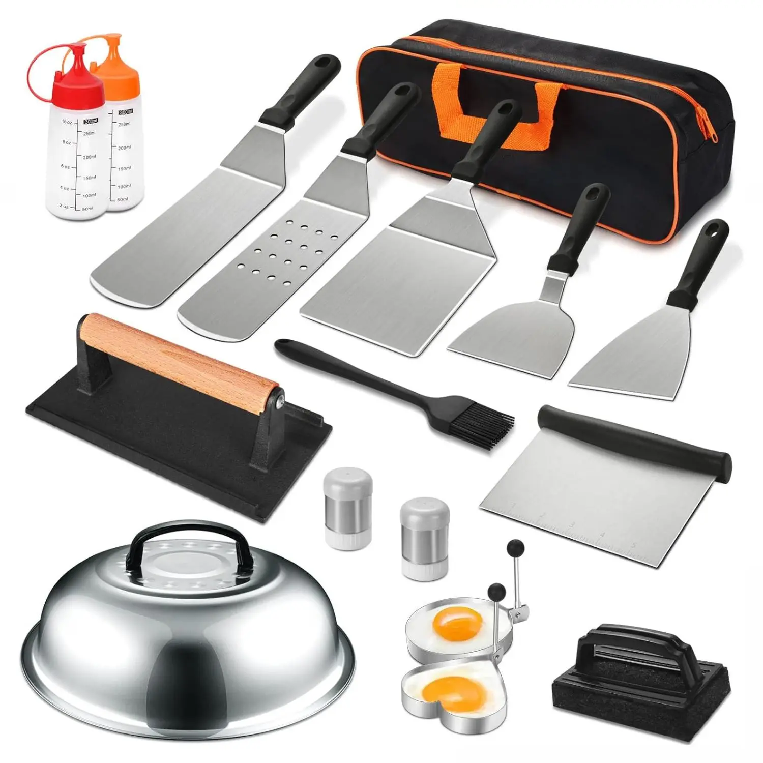 Stainless Steel Barbecue Tool Set, 17pcs/set Barbecue Spatula & Lid & Tool with Storage Bag, Outdoor Barbecue Utensils Accessories for Camp Chef, Bbq Tools, Grilling Tools