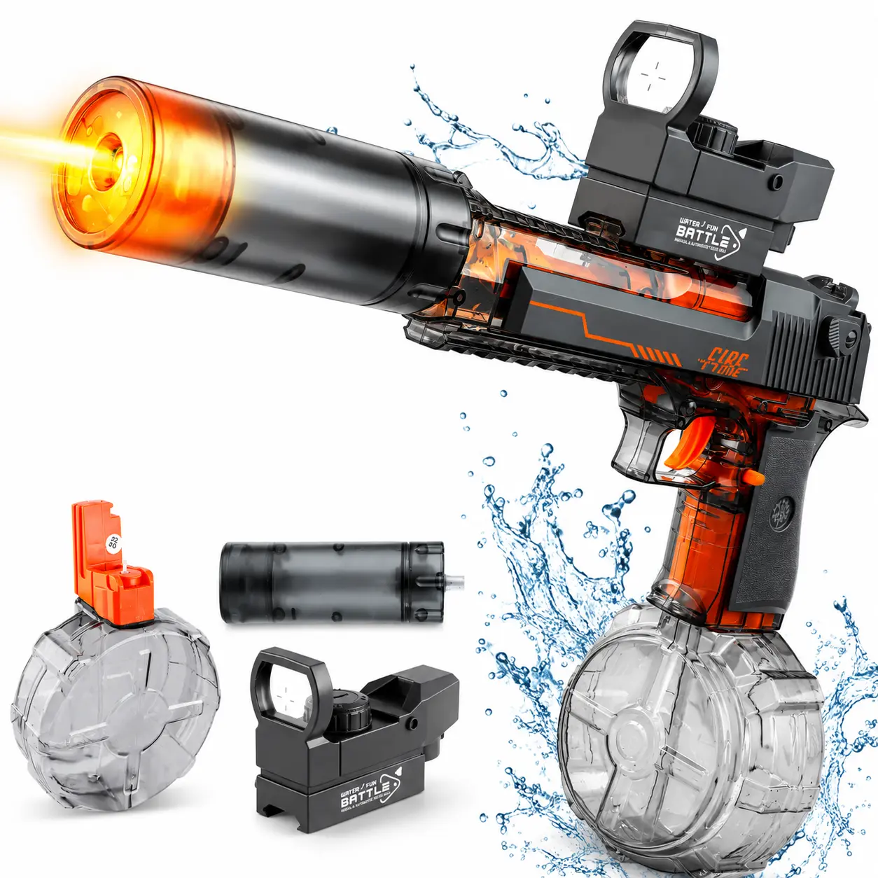 Electric Water Blaster Toy for Kids, Rechargeable Automatic Water Sprayer with LED Lights, Large Capacity Drum, Long Range Summer Pool Beach Backyard Outdoor Toy   2：