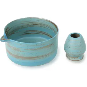 Japanese Matcha Bowl, Glazed Ceremonial Matcha Bowl with Whisk Holder for Matcha Powder/Matcha Tea