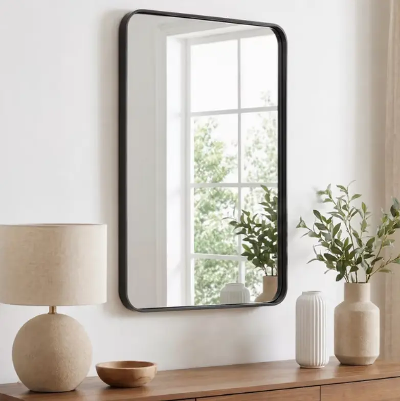 30"x 22" Black Metal Framed Bathroom Mirror, Rectangular Wall Mounted Vanity Mirror for Living Room & Bedroom