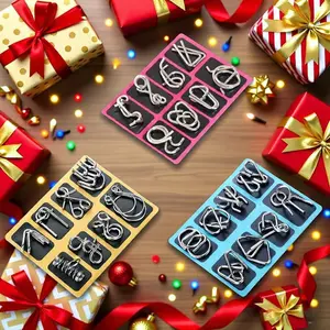 Metal Wire Puzzle Set of 24 with Pouch Brain Teaser IQ Test Disentanglemen Iron Link Unlock Interlock Game Chinese Ring Magic Trick Toy for Party Favor Kids Adults Challenge