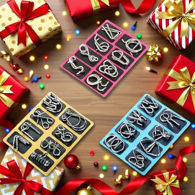 Metal Wire Puzzle Set of 24 with Pouch Brain Teaser IQ Test Disentanglemen Iron Link Unlock Interlock Game Chinese Ring Magic Trick Toy for Party Favor Kids Adults Challenge