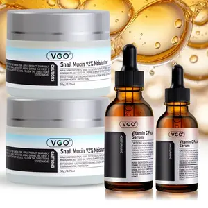 VGO Skincare Set: Vitamin C Serum & Snail Mucin 92% Gel Cream | Hydration, Radiance & Revitalizing Daily Care Facial Repair Anti-Wrinkle Moisturizing Cream [ Buy two get two free]
