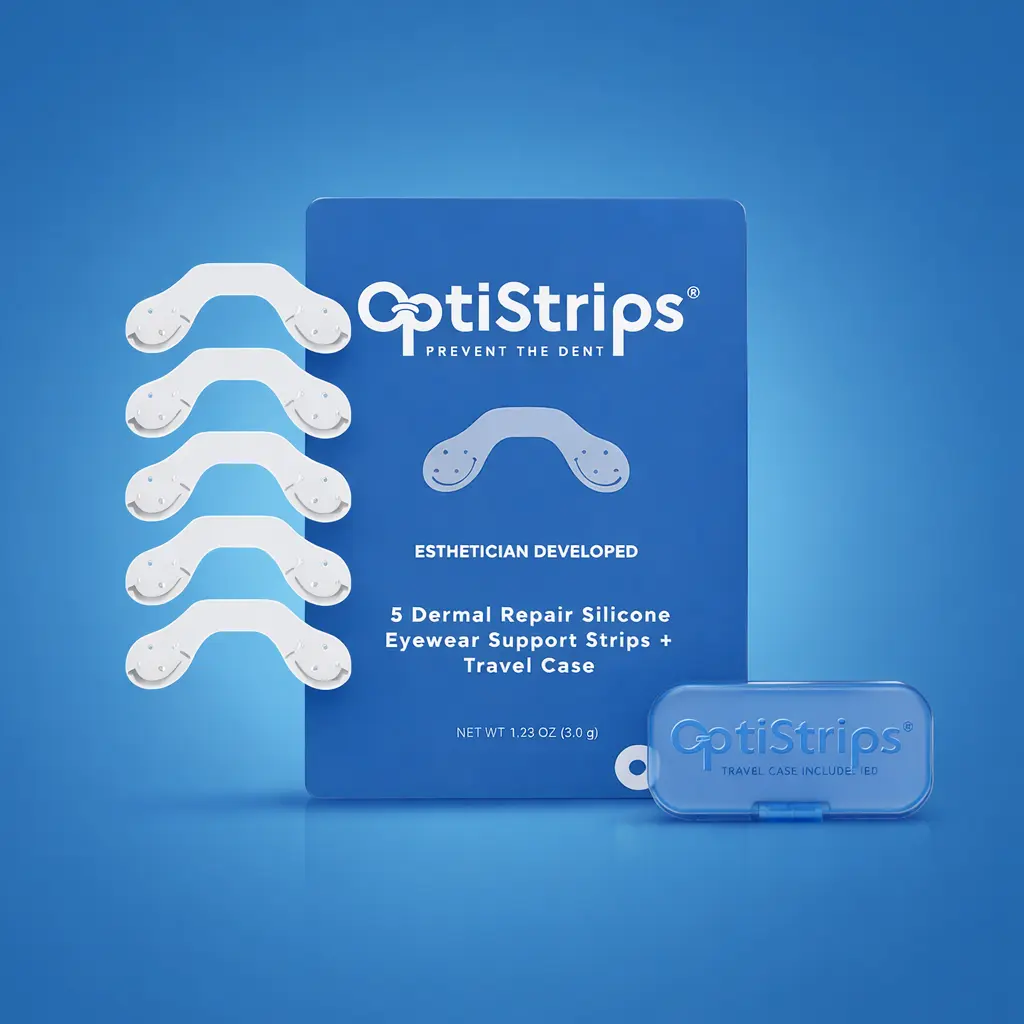 OptiStrips Soft Silicone Nose Pads for Glasses (5 Strips + Travel Case) – Anti-Slip, Hypoallergenic & Reusable (50-Day Supply) Eye Irritation Red Marks
