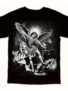 Archangel Michael Justice 100% Cotton Graphic T-Shirt– 2D Print, suitable for sports, travel and everyday wear, regular fit, cotton knit fabric, suitable for everyday wear, makes a great gift.Graphic tee,90s graphic tees,men's t shirts,funny graphic tee