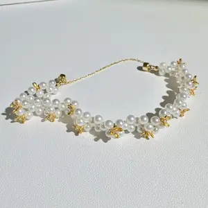 Natural freshwater pearl 3-4mm flower-shaped woven magnetic snap bracelet