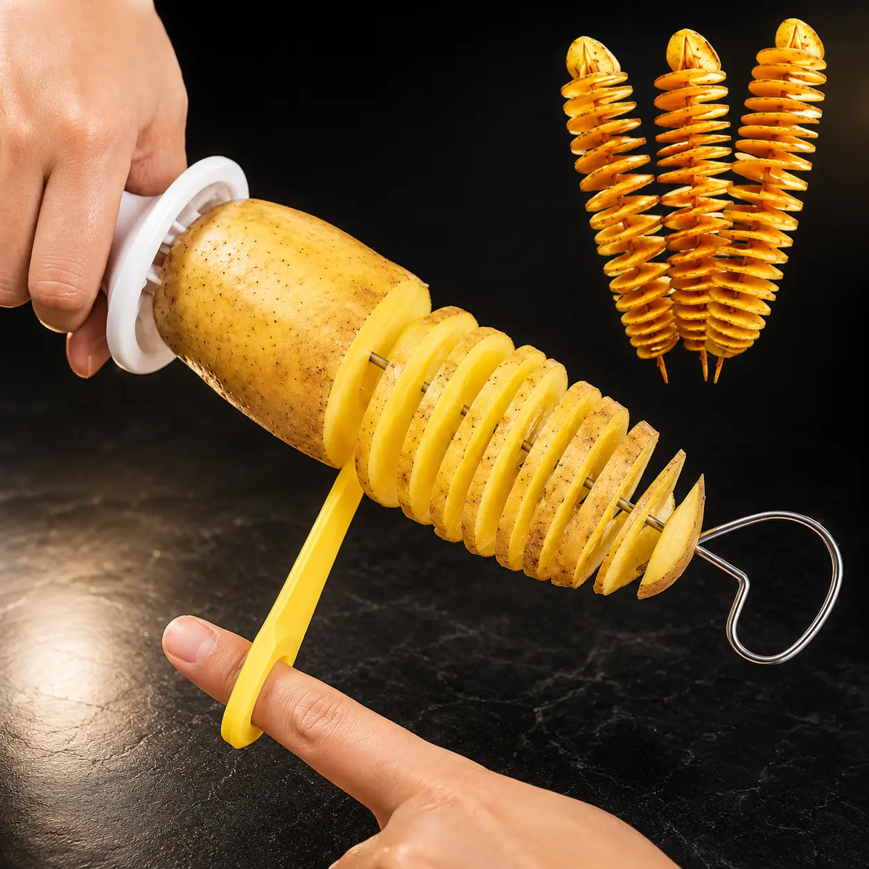 6PCS Stainless Steel Tornado Potato Spiral Cutters, Handheld Vegetable Slicers for Potatoes and Carrots, Reusable Easy Clean Kitchen Tools