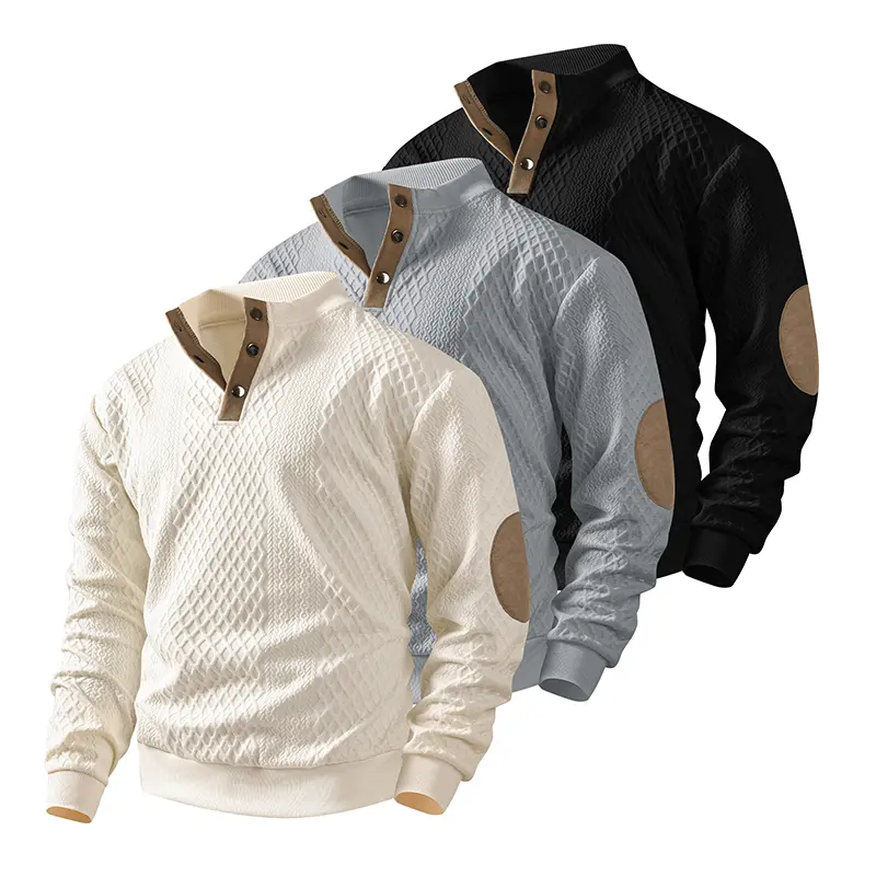 Men’s patchwork print stand collar button sweatshirt, regular fit casual long-sleeve pullover for spring and autumn, fashionable men’s everyday wear apparel, menswear
