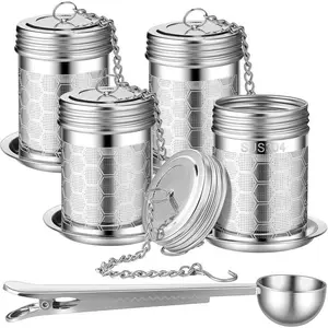 4 count  Infuser Strainers for Loose  with Scoop, Extra Fine Mesh Steeper 304 Stainless Steel Diffuser Leaf Holder with Extended Chain Hook for Brew, Spices, Seasoning