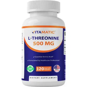 Vitamatic L-Threonine Amino Acid Dietary Supplement - 500 mg, 120 Vegetable Capsules, US-Made, Gluten-Free, Vegetarian, Supports Liver Function, Cardiovascular Health, Muscle Maintenance