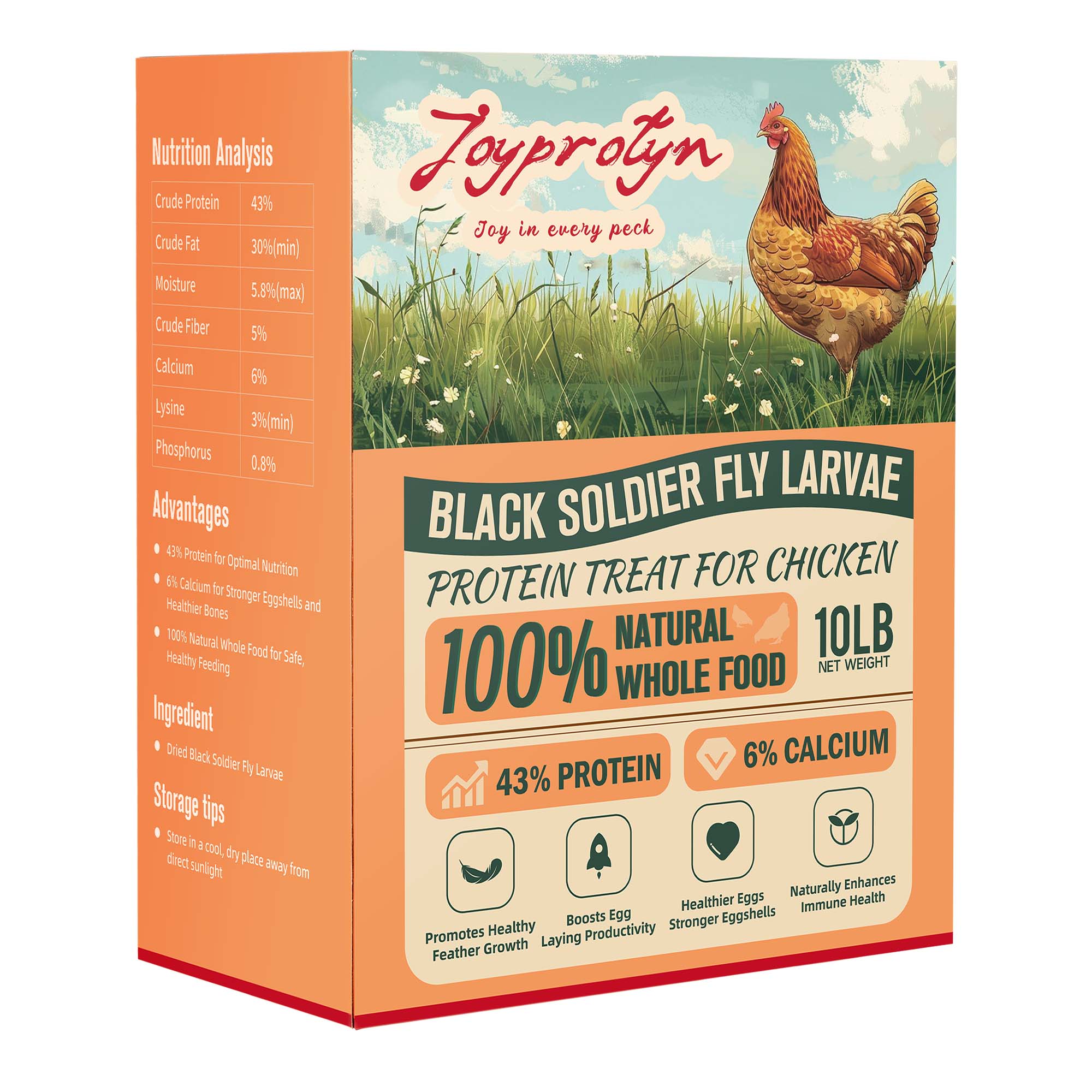 Joyprotyn Black Soldier Fly Larvae Non-GMO 43% Protein 6% Calcium Dry Food for Chickens High Calcium for Strong Eggshell