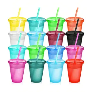 Reusable Water Cups with Straws & Lids, 16oz Plastic Travel Mugs for Parties, Birthdays, Weddings, Beaches, Home Gatherings
