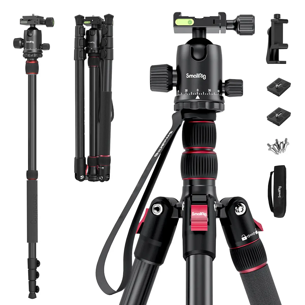 SmallRig CT-20 4-Section Aluminum Tripod-Monopod with Ball Head, Black, for Mobile Phones & Cameras