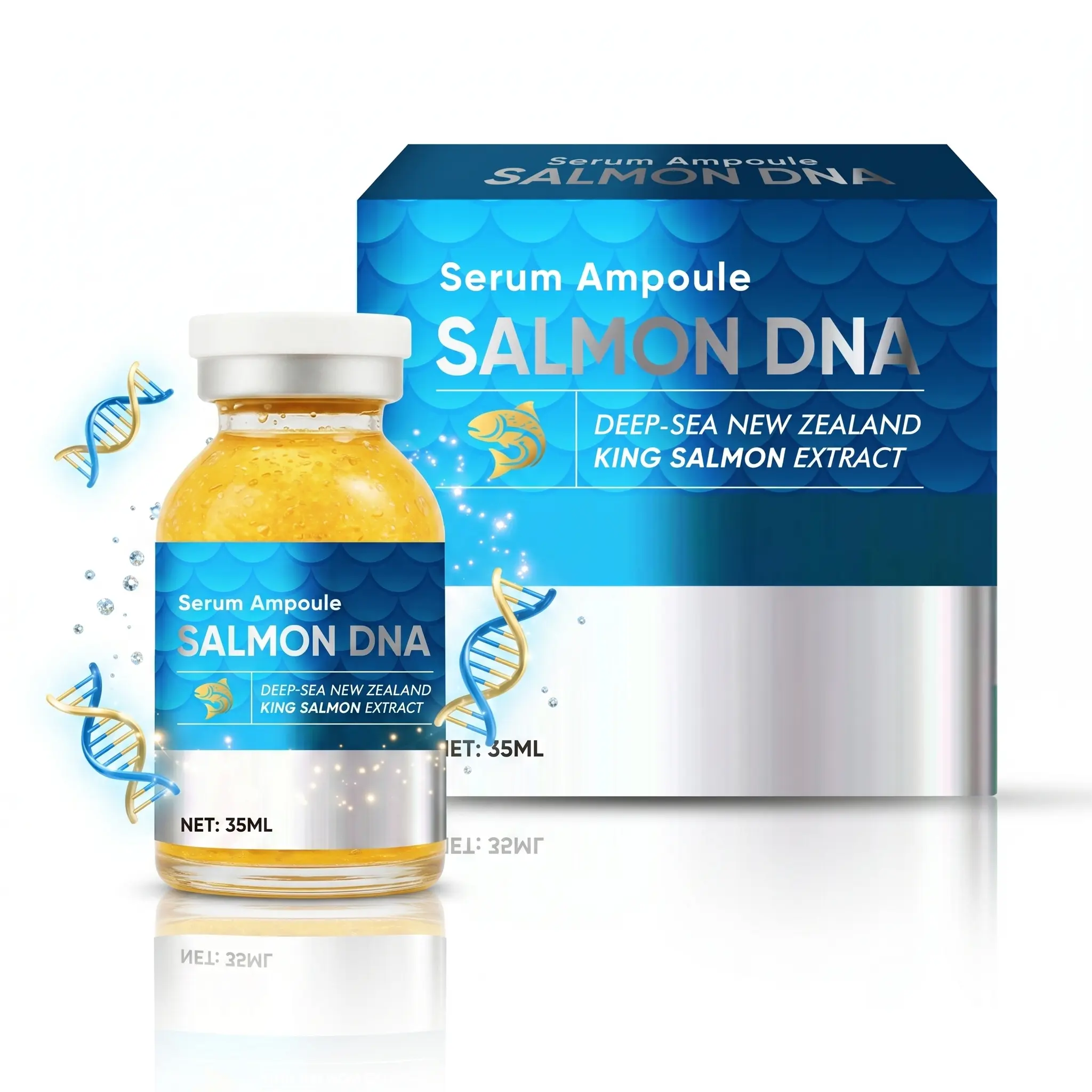 Deep‑Sea Salmon DNA Serum Ampoule – Anti‑Aging Facial Treatment with New Zealand King Salmon Extract, Nano Gold & Hyaluronic Acid – Hydrating, Plumping & Brightening for Dull, Dry Skin – Lightweight Fast‑Absorbing Formula – 35ml