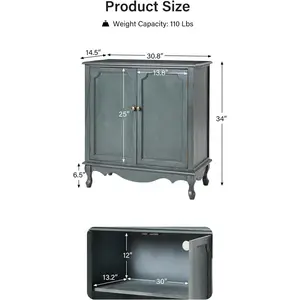 HULALA HOME Antique Accent Cabinet with 2 Doors, Buffet Cabinet with Storage, 2 Shelves Sideboard for Kitchen, Living Room, Blue