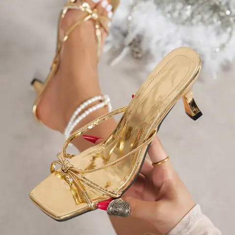 Women's High Heel Sandals, Square Toe & Thin Strap Design, Fashionable and Comfortable, Perfect for Parties and Elegant Occasions, Classy Sandal, Footwear, Rubber, Elegant Heeled Sandals, Evening Footwear