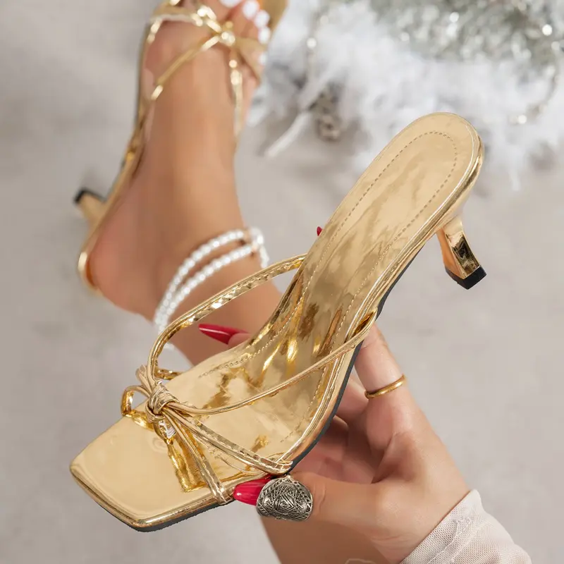Women's High Heel Sandals, Square Toe & Thin Strap Design, Fashionable and Comfortable, Perfect for Parties and Elegant Occasions, Classy Sandal, Footwear, Rubber, Elegant Heeled Sandals, Evening Footwear