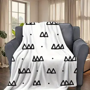 Black And White Triangle Pattern Geometric Letter High Quality Oversized Fleece Blanket Soft Cozy Throw For Sofa Bed Home Decor Gift