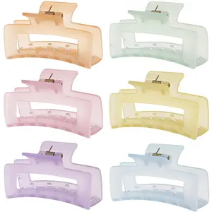 3.5 Inch Medium Hair Claw Clips 6 Pack Hair Clips for Women Square Claw Clips Rectangle Clips for Hair Banana Jaw Clips Hair Accessories for Girls -Brown Colorful