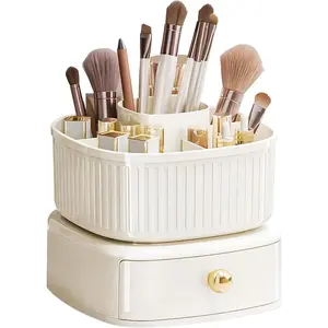 Stackable Makeup Organizer, Makeup Brush Holder with 360 °   Swivel Makeup Organizer, Cosmetic Shelf Rack (Cream) Rotatable Vertical Makeup Organizer Boxes makeuporganizer storage organizer
