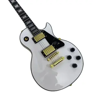 White LP Guitar,solid mahogany body, 22frets Double Gold Humbuckers, Gloss Finish for Beginners & Pros