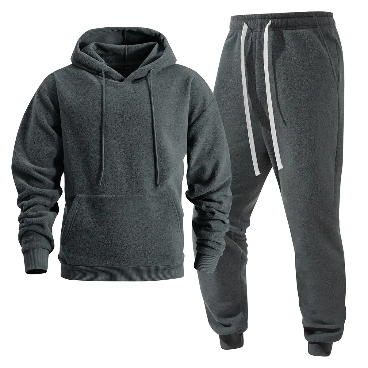 Men's Gray Fleece Sweatsuit Set - Solid Tracksuit Set with Hoodie & Joggers for Cozy, Stylish Casual Wear, Men's Sweatsuit Set