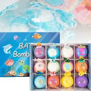 Kids' Bath Bombs with Surprises Inside, 12-Pack Fizzy Bubble Bath Gift Set, Ocean-Themed Fun Bathtime Treats for Children