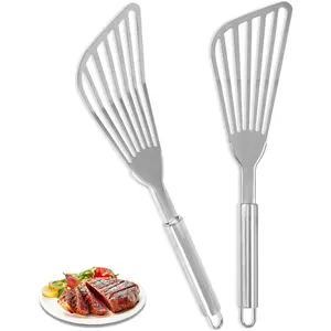 2Pack Fish Spatula Stainless Steel,Premium Fish Turner Spatula,Flexible Barbecue Turner,Metal Slotted Spatula For Flipping Fish Egg Patties Fries Pancake Steak by