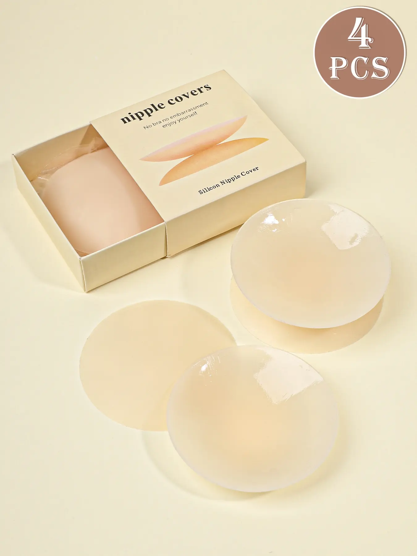 4 pieces of reusable ultra-thin nipple covers, invisible and seamless breast pads, convex-proof, adhesive strapless invisible, without straps, suitable for dresses, formal gowns, wedding dresses, and swimsuits, Bra