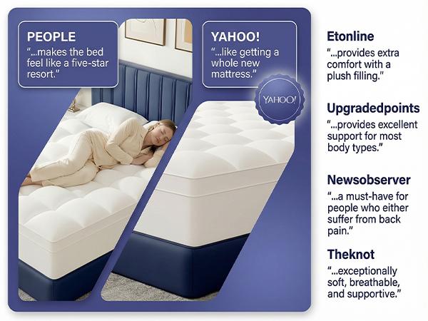【TikTok Shop Mother's Day】ELEMUSE Extra Thick Mattress Topper for Back Pain, Plush Soft Pillowtop with Elastic Deep Pocket, cooling Down Alternative Filling, Soft Pillow Top for Better Sleep & Back Pain Relief
