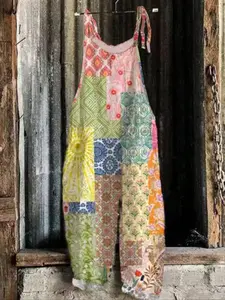 Women's Floral Print Overalls, Casual Comfy Jumpsuit for Daily Wear, Ladies Overalls for All Seasons, Fitted Tie Back Jumpsuit, Casual Fashion Jumpsuit