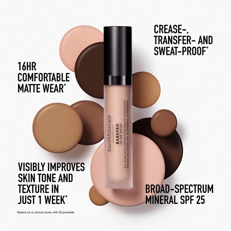 bareMinerals BarePro 16HR All Over Skin-Perfecting Matte Concealer Mineral SPF 25 - Full Coverage, Crease, Transfer and Sweat-proof bareMinerals BarePro 16HR All Over Skin-Perfecting Matte Concealer Mineral SPF 25 - Full Coverage, Crease, Transfer and Sweat-proof