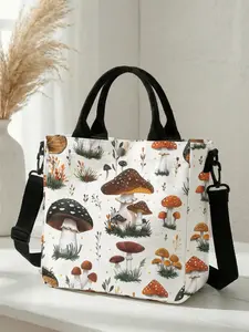 1 piece of mushroom plant pattern 2D printed fashion crossbody bag, Casual Trendy Bag, adjustable shoulder strap + snap closure | students/workforce/street shopping | a street essential with both aesthetic appeal and practicality
