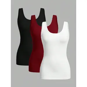 SHEIN Essnce 3pcs/Set Women Casual Solid Color Camisole Tops, Versatile Suitable For Spring/Summer