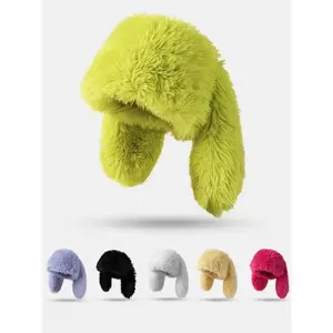 2025 Cute Long Bunny Ear Plush Hat Thickened Warm Fisherman Cap, Soft Cozy Headwear for Women, Perfect for Photoshoots, Parties, Street Fashion, Daily Wear & All Seasons