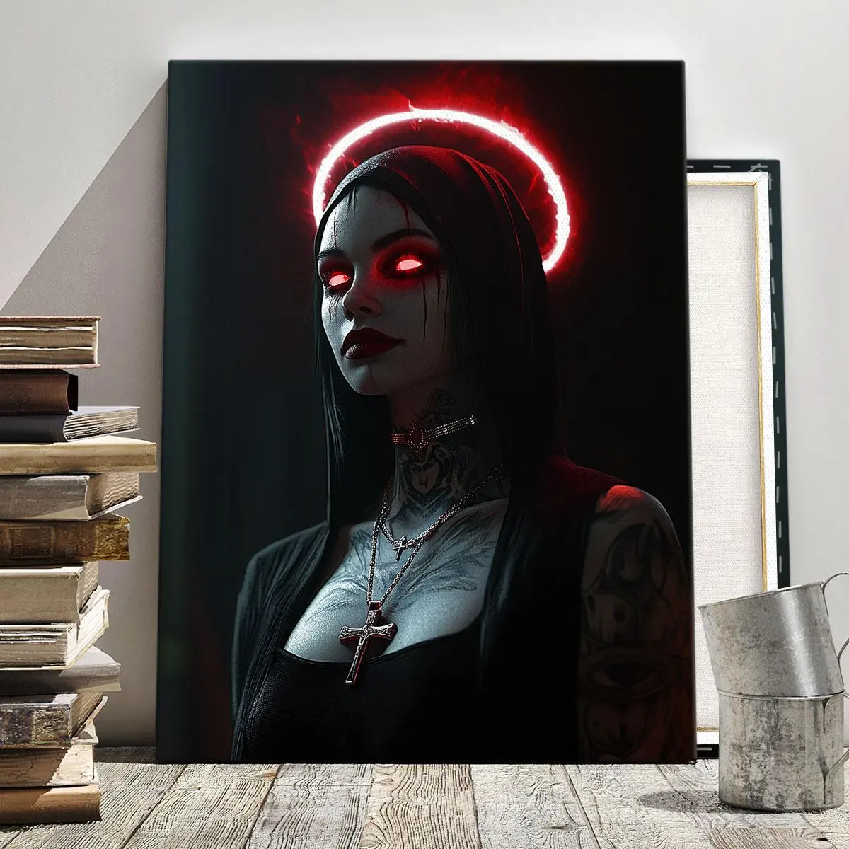 Gothic Style Portrait Pattern Canvas Painting with Frame, Modern Art Print, Character Art, Artwork, Aesthetic Wall Decor, Wall Decor Pictures, Wall Art Decor for Home Living Room Bedroom Office, Ornaments